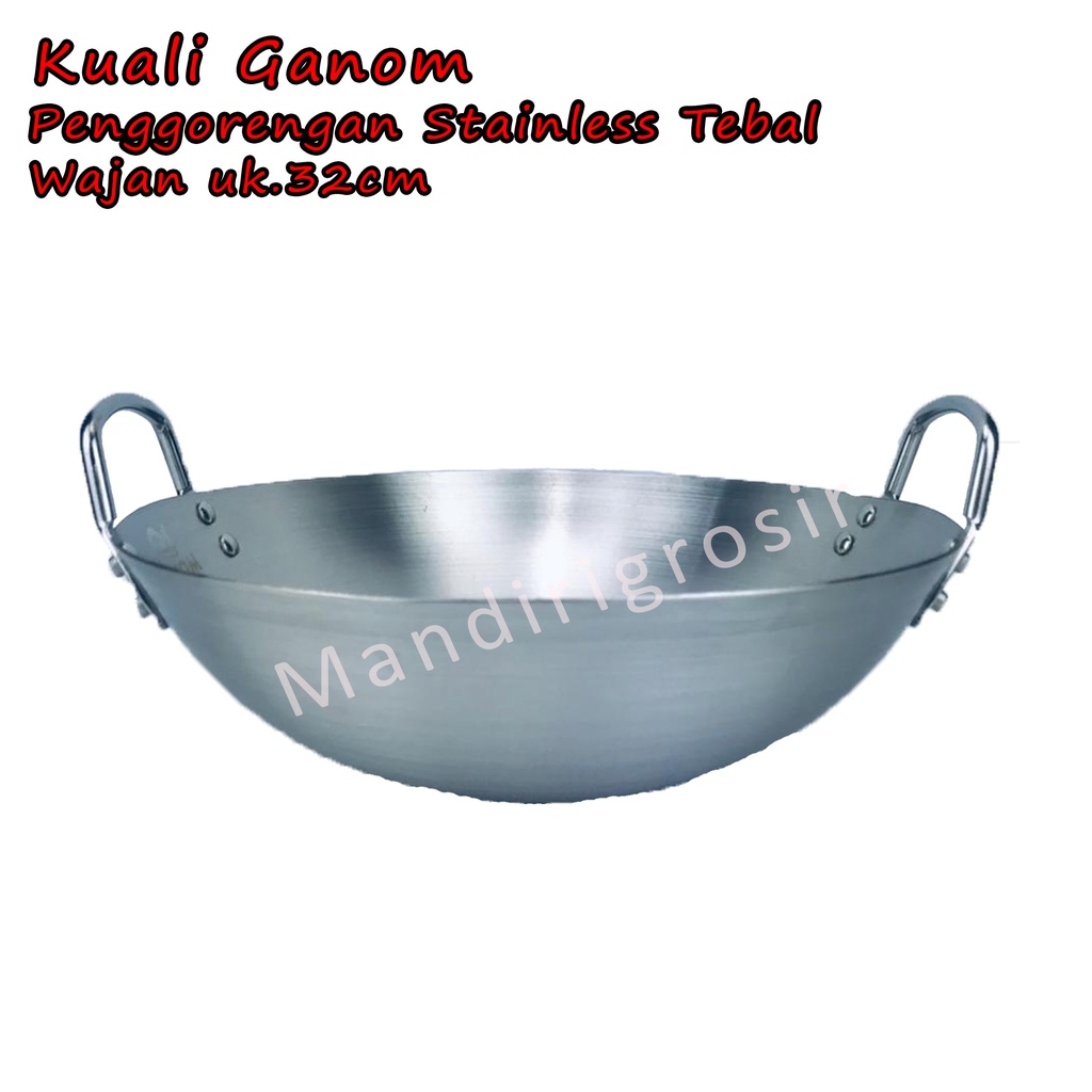 Wajan *Kuali Ganom * Penggorengan Stainless Tebal * 32cm