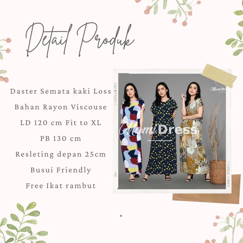 Daster Panjang Sematakaki Busui Friendly LD 120 PJ 130 Bahan Rayon Viscose merk Mamidress