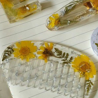Sisir Aesthetic Resin Custom - Floral Hair Comb - Sisir Bunga Kering - Hadiah Custom
