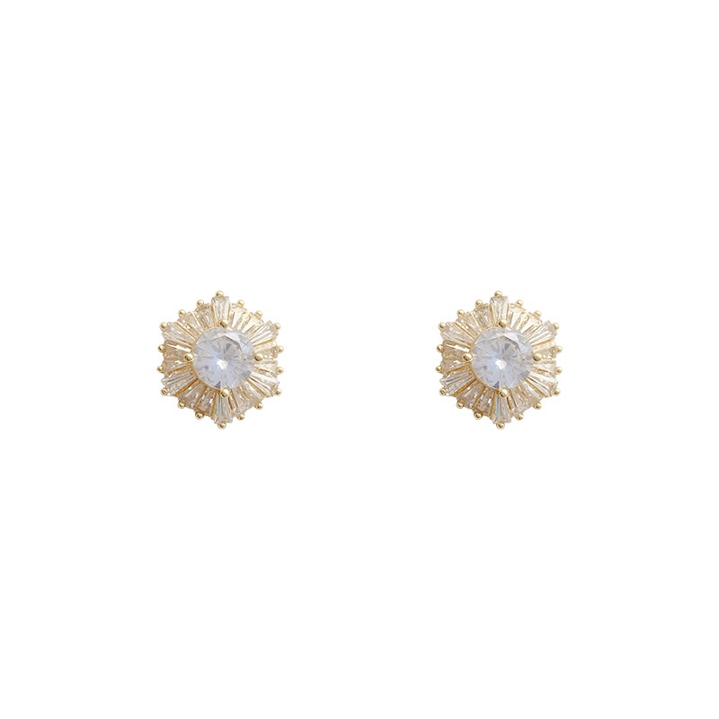 Shuling Top Quality 925 silver needle Super Cute Flower Zircon Stud Earrings Micro-inlaid Circle Earrings Female Diamond Earrings