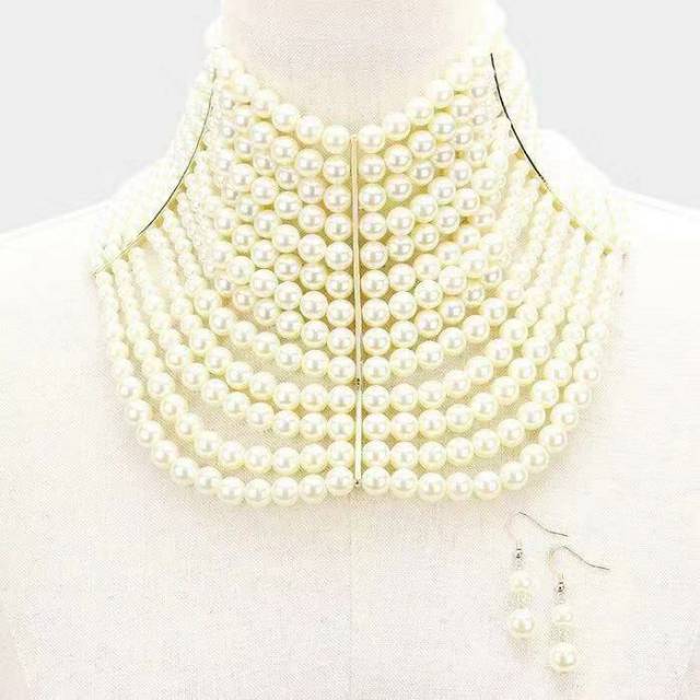 Kalung coker mutiara susun