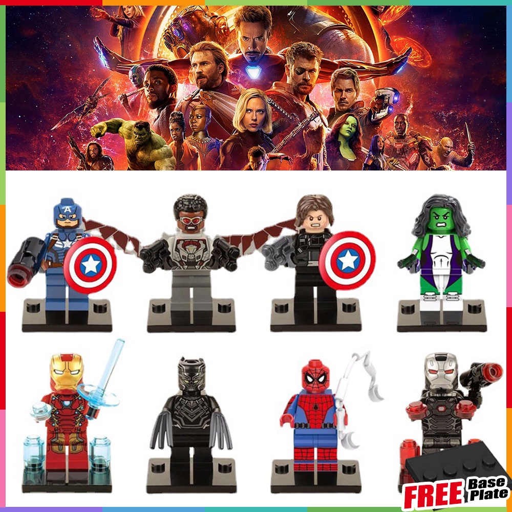 Black Panther Minifigures Marvel Avengers Spiderman Mesin Perang Blok Bangunan Falcon She-Hulk Angka Mini