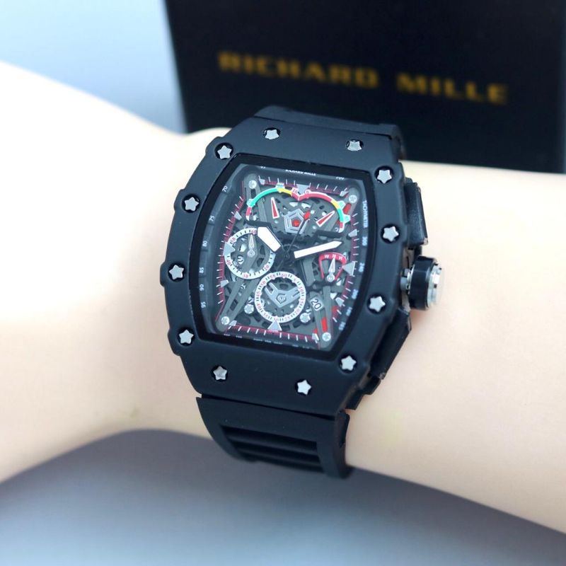 Jam Tangan Kasual Jam Tangan RM Terlaris Body Stainliss Tali Rubber Tanggal Aktif