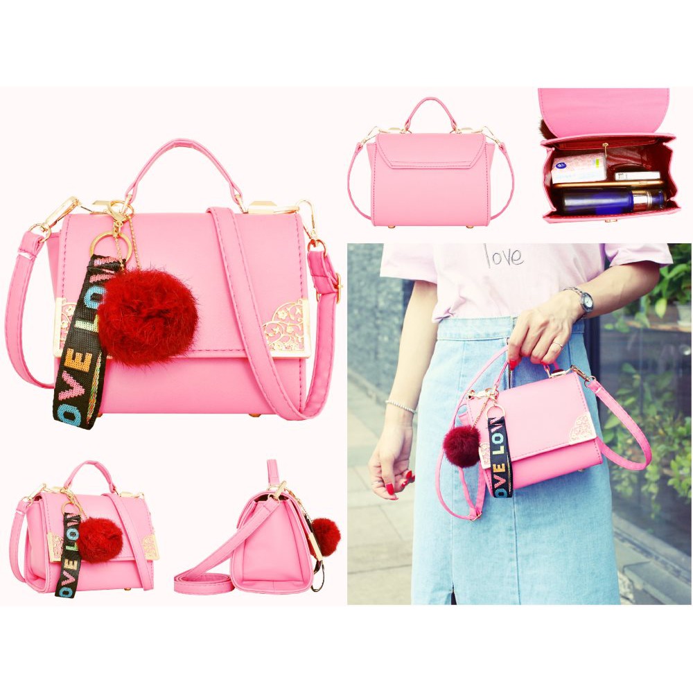 TAS TENTENG SELEMPANG PINK LUCU ELEGAN IMPOR WANITA PESTA JALAN MEWAH