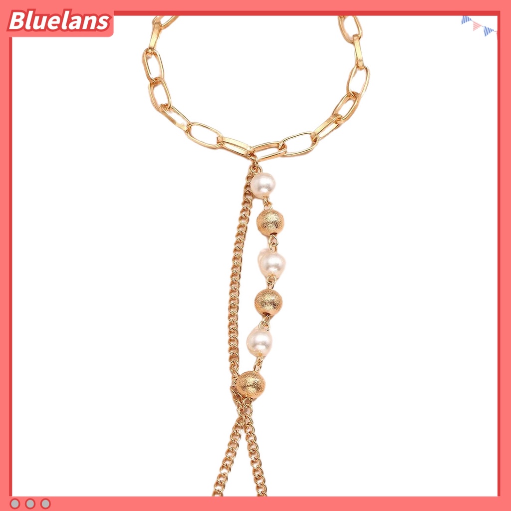 Set Gelang Tangan Bentuk Lingkaran Bahan Stainless Hias Mutiara Imitasi Untuk Wanita