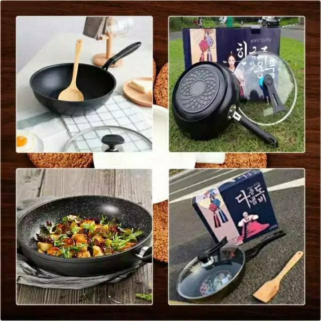 Wok pan Korea Nonstick Marble Coating Special ( Lapisan Keramik Khusus)