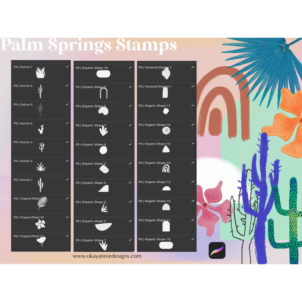 Procreate Brush - Palm Springs Aesthetic Procreate Stamp Brushes