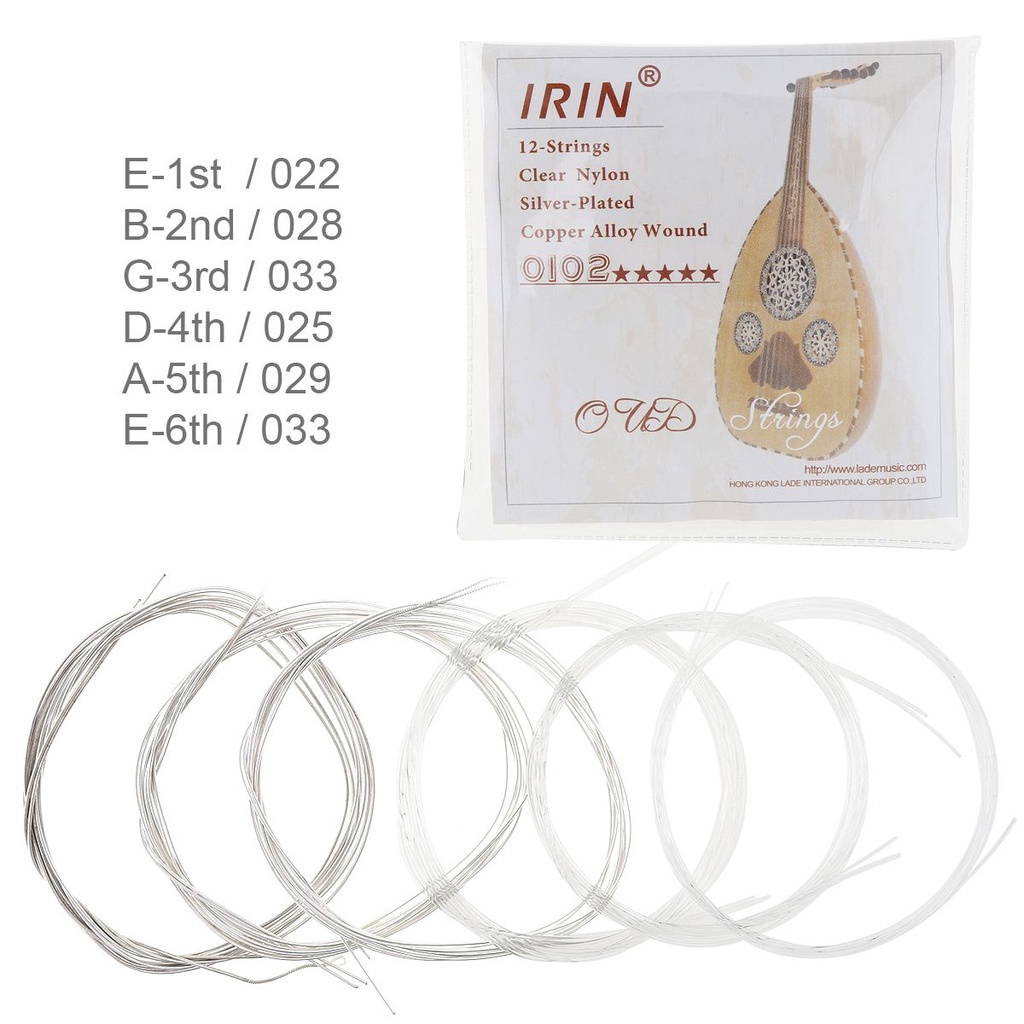 6pcs / set Oud String 022-033 Inch Bahan Nilon Lapis Tembaga Alloy Silver