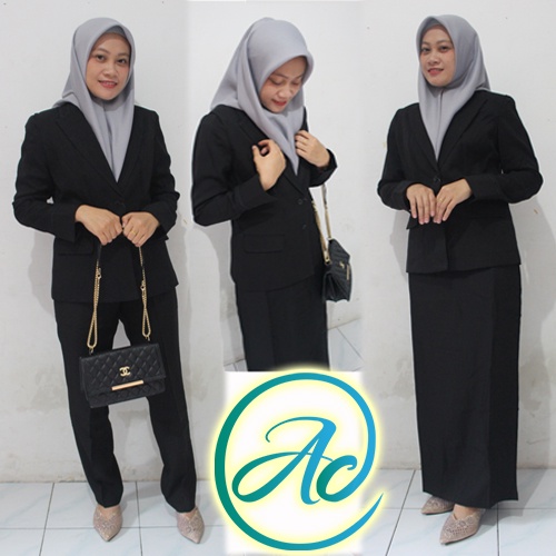 setelan blazer kancing dua Rok Dan Celana-Blazer azkia-seragam Guru dan PNS-setelan blazer karyawan