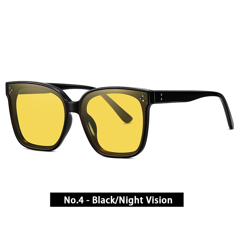 [Bisa Ganti Lensa] Kacamata Hitam Polarized Wanita Pria Cowok Besar Korea Gaya TR90 Frame Kaca Mata Hitam Anti Sinar Matahari UV400 Minus Viendo-No.4-Black/Night Vision