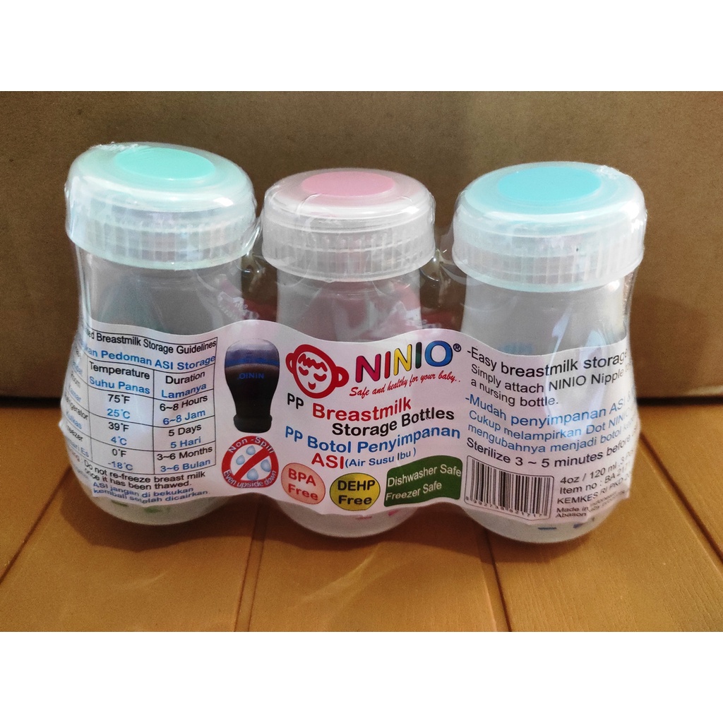 3pcs Botol Penyimpanan Asi 120ml Ninio Breastmilk Storage Bottles