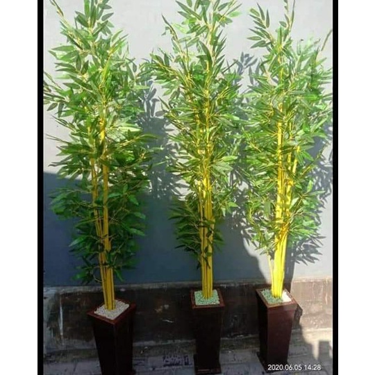 Bunga hias artificial bambu Kuning Bonsai pring kuning hiasan sudut ruangan 2 meter