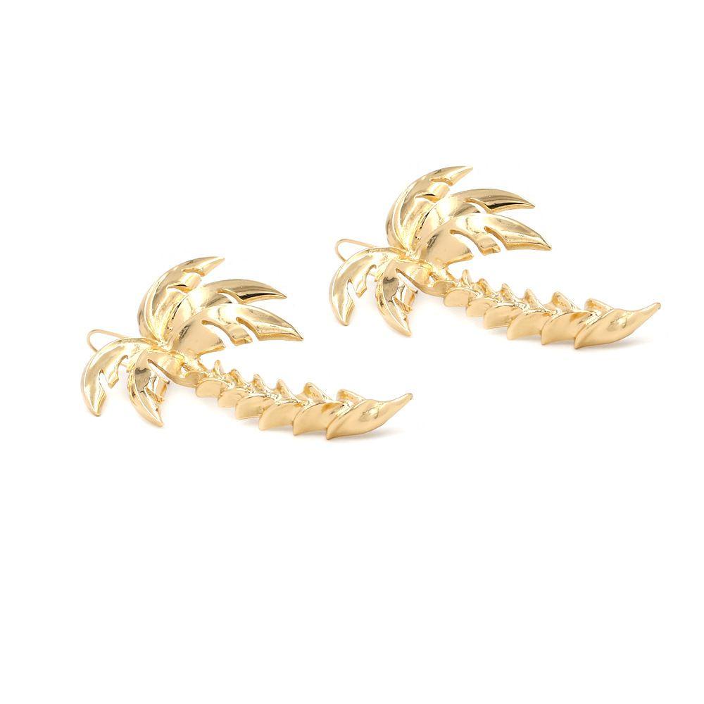 Lily Emas Daun Anting Sederhana Perhiasan Fashion Liontin Panjang Bunga Telinga Stud