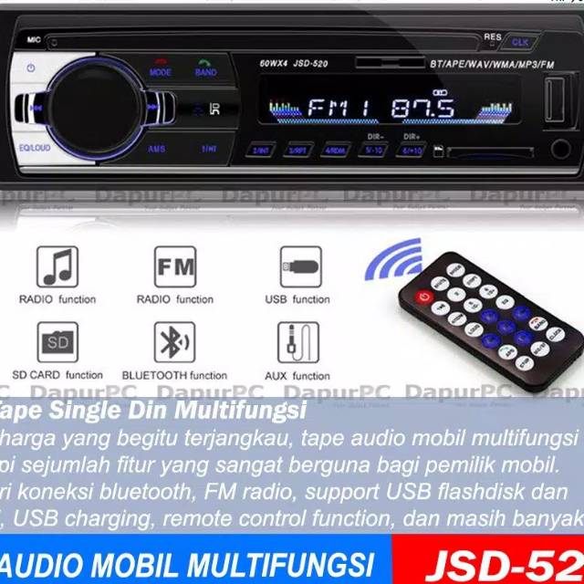 Single Din Audio Tape Mobil LCD Multifungsi Bluetooth USB MP3 FM Radio Phone Call jnp