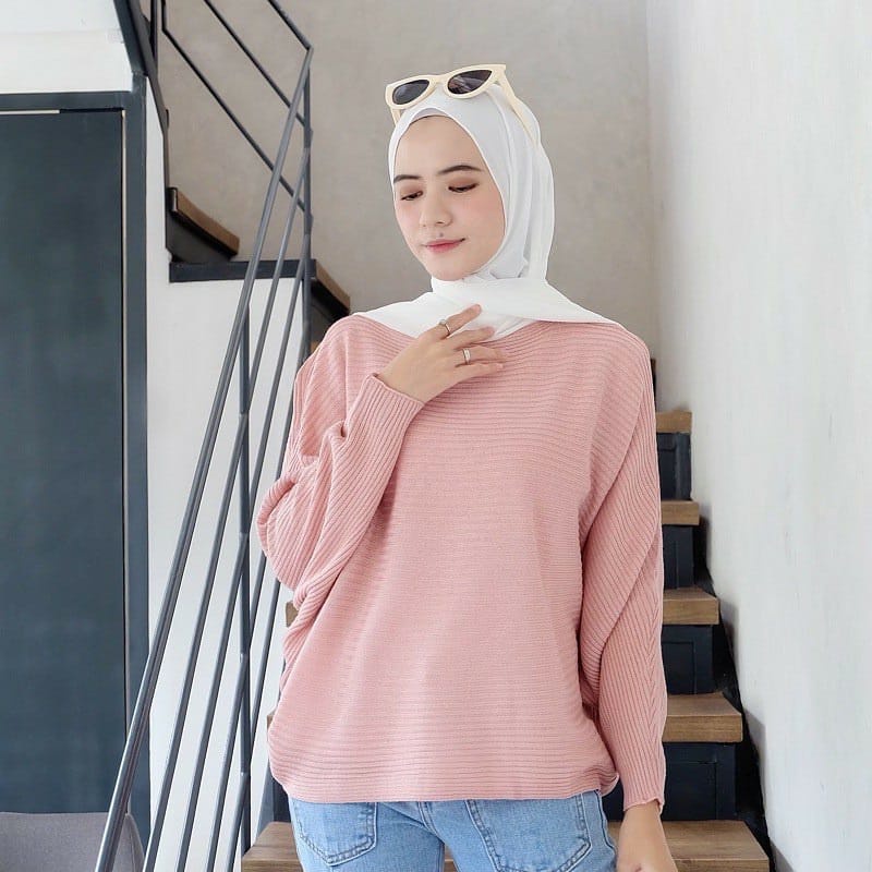 BLOUSE BAJU RAJUT BATWING | ATASAN WANITA MODEL KELELAWAR | OUTER RAJUT (ukuran M fit L)