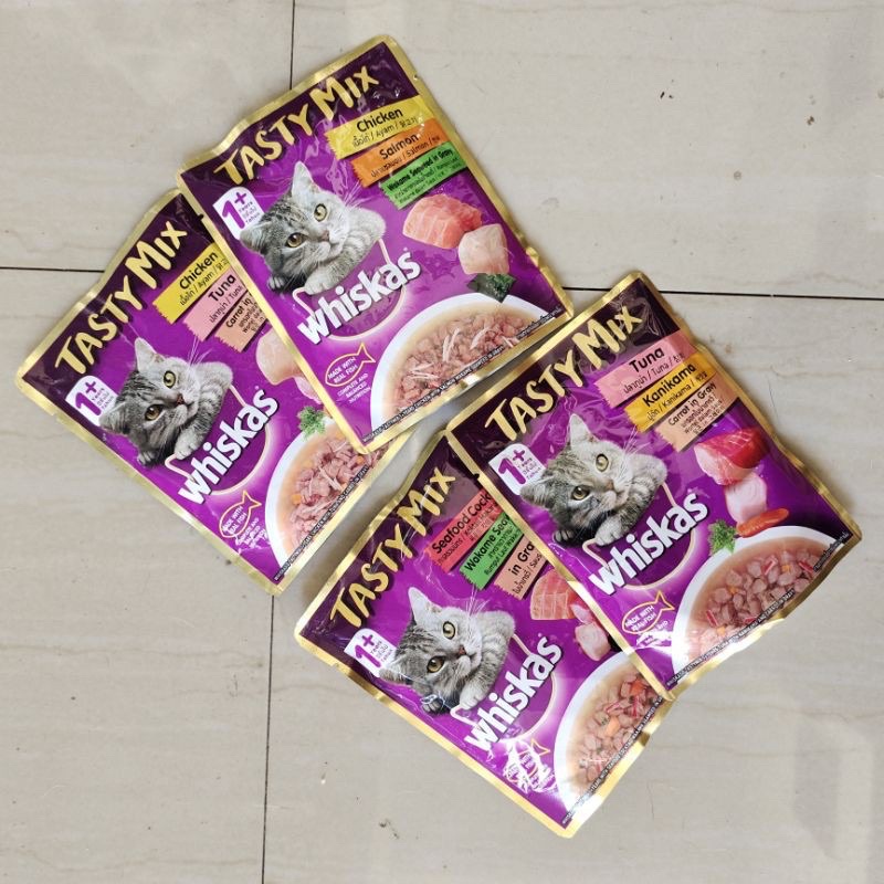 Whiskas tasty mix pouch 70gr - makanan basah kucing cat wet food adult kitten