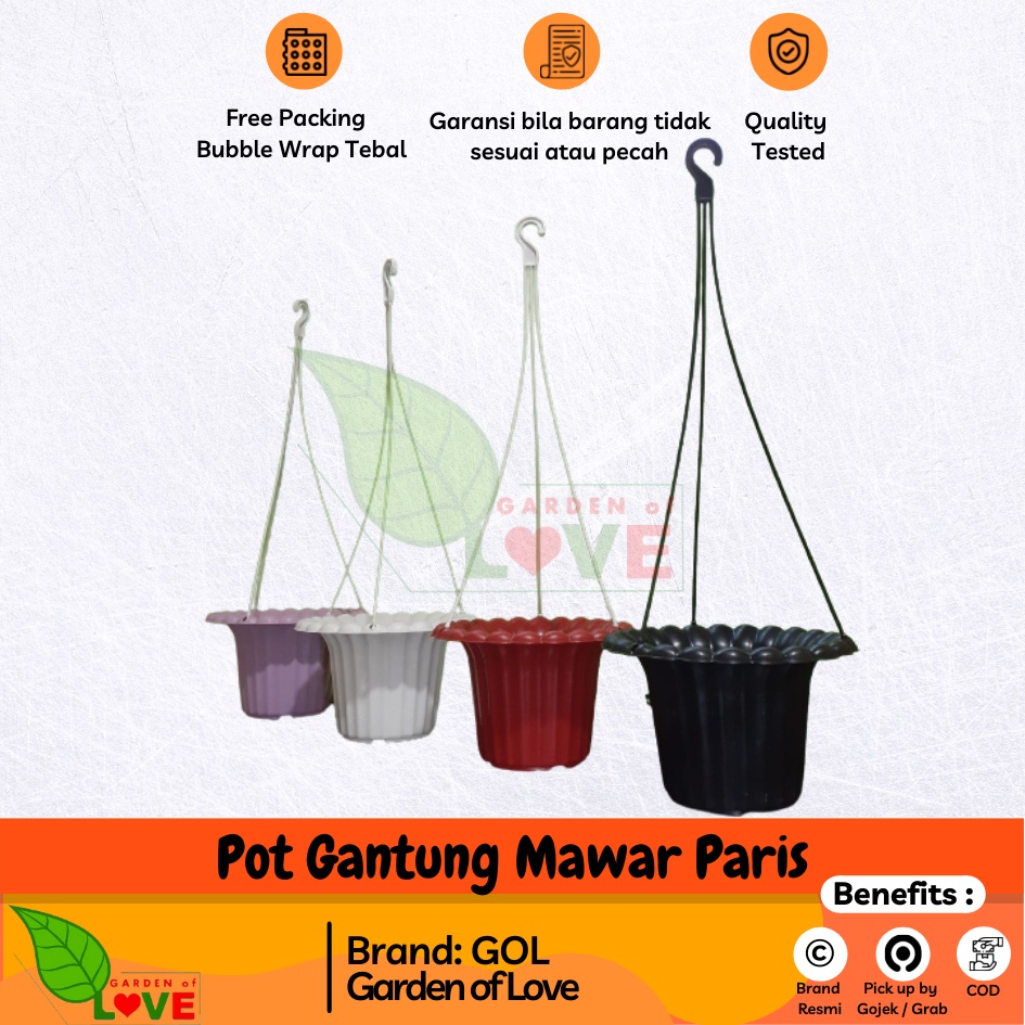 GARDENOFLOVE Pot Gantung Mawar Paris 20 Cm Putih Hitam Coklat Merah Bata Pot Gantung Plastik Lion St