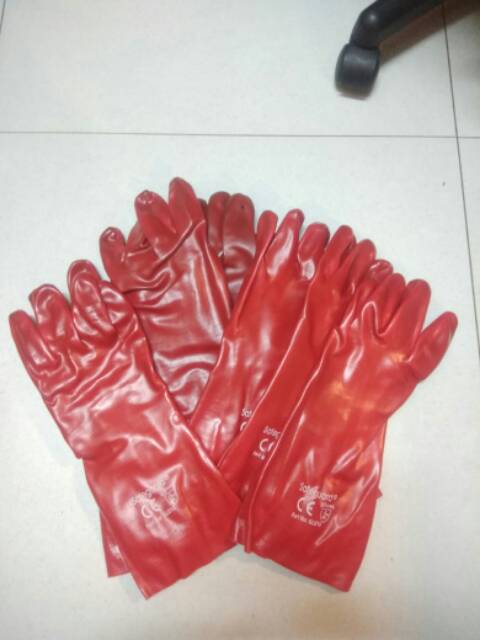 Sarung Tangan PVC 16 Inc Merah Tahan Panas Kimia Safety Gloves safeguard