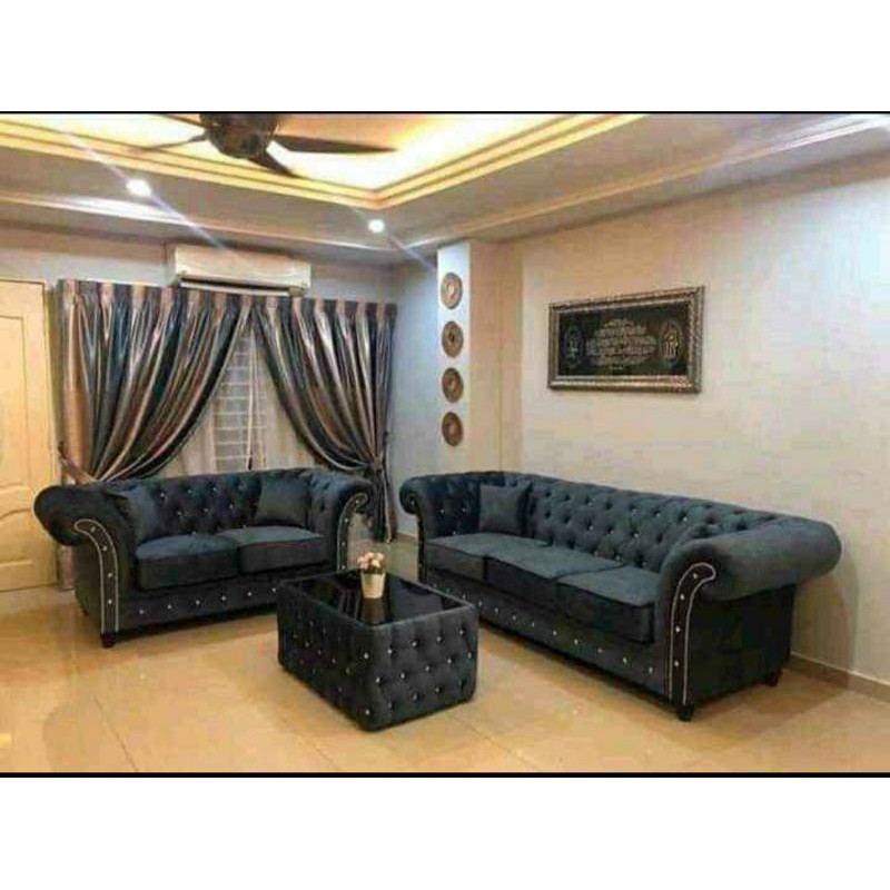 (GRATIS KIRIM) SET Sofa Europe 321 Enrico's Collection Bludru + Meja Kaca