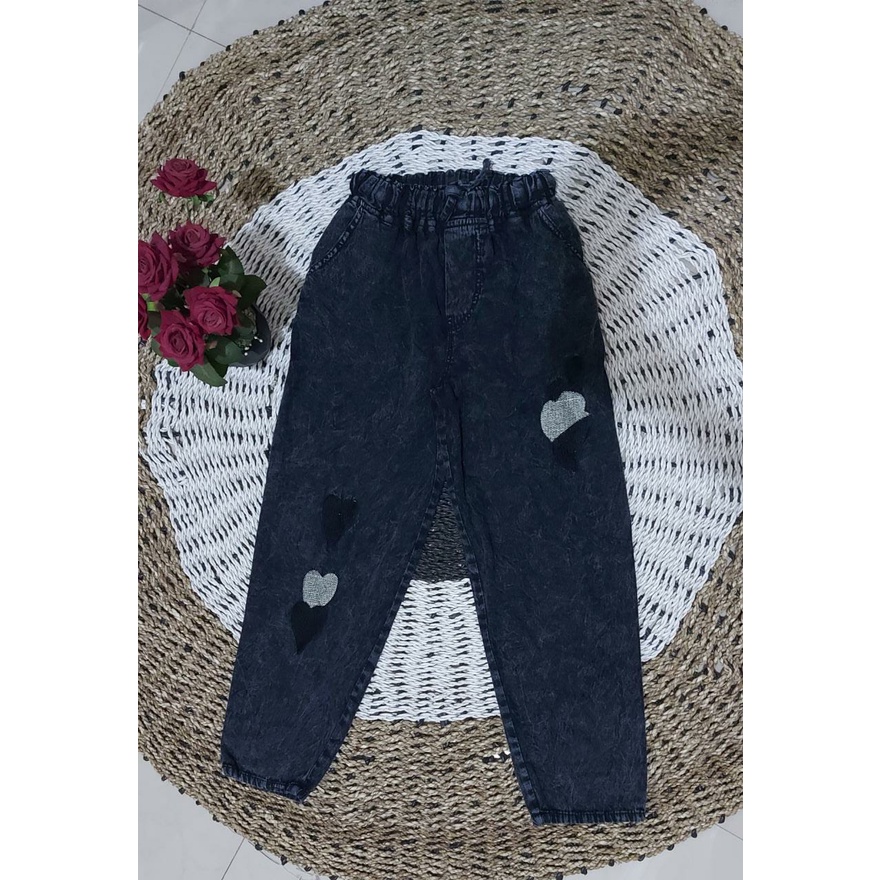 celana jeans wanita kekinian terbaru motif bordir qoala pants haruka jumbo