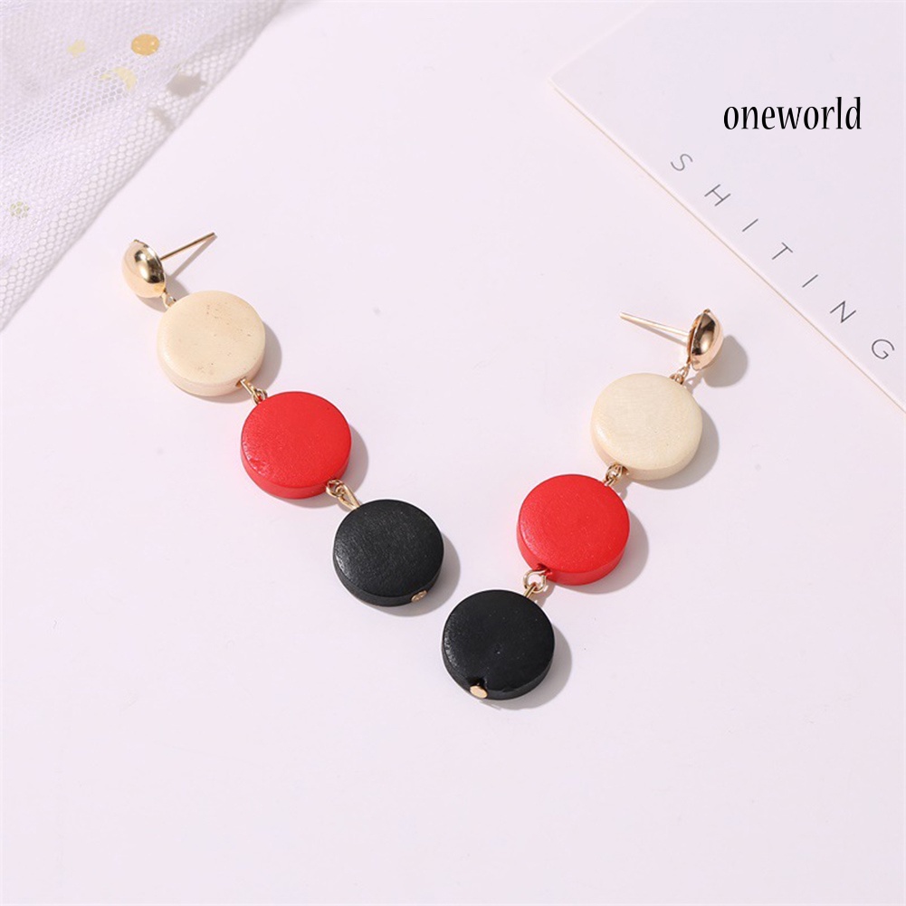 OW# Women Round Geometric Wooden Drop Dangle Ear Stud Earrings Fashion Jewelry Gift