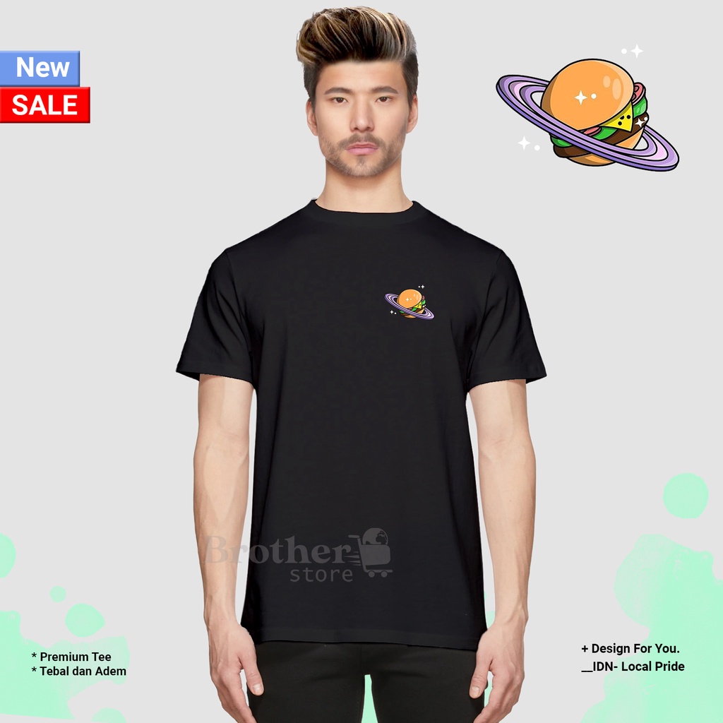 BROTHERSTORE - Kaos Distro Pria - KAOS COWOK CEWEK - Kaos Kata Kata - Burger Planet Text PUTIH Premium