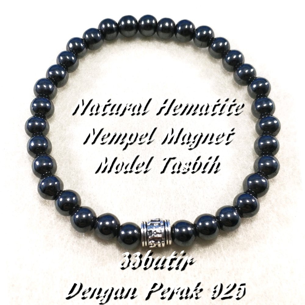 GELANG NATURAL HEMATITE - BADAR BESI NEMPEL MAGNET MODEL TASBIH 33BUTIR TERMURAH