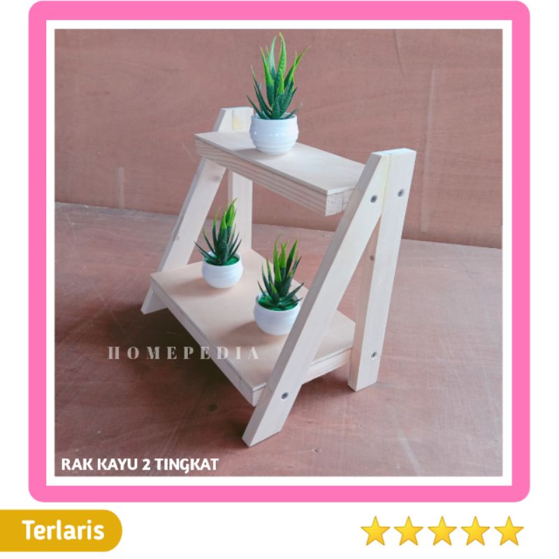 Rak Bumbu 2 Tingkat / Rak Kayu 2 Susun / Rak Tanaman Hias