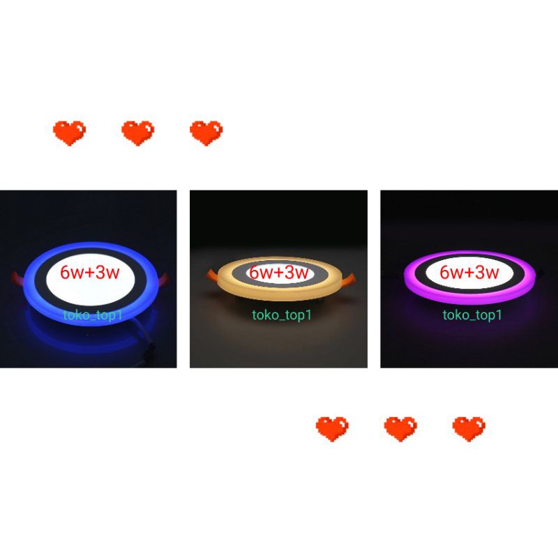 panel led 2warna 6w putih+3w biru /down light/inbow