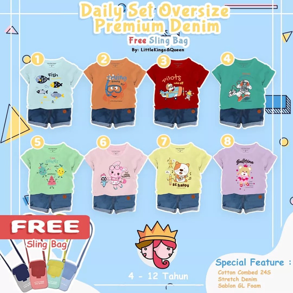 SETELAN JEANS ANAK PEREMPUAN SETELAN JEANS ANAK LAKI-LAKI DAILY SET OVERSIZE PREMIUM DENIM BY LITTLE