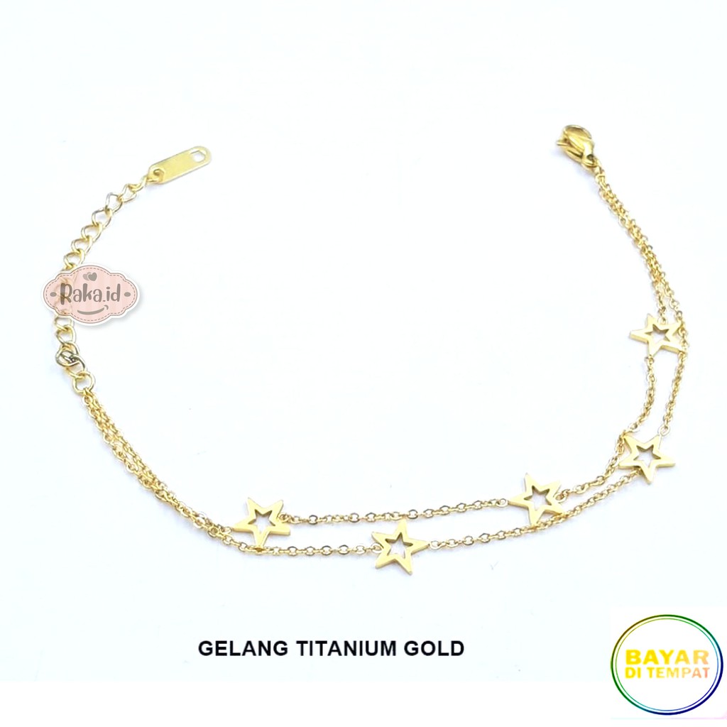 Gelang Tangan Wanita Gelang TITANIUM 2 Rantai Bintang Perhiasan Wanita Berkualitas 724