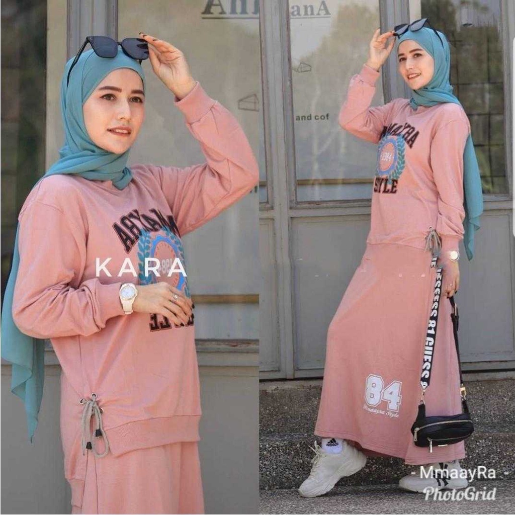 Setelan Rok Wanita Muslim Remaja KARA Set ROK One Set Wanita Muslim Kekinian Terbaru 2021