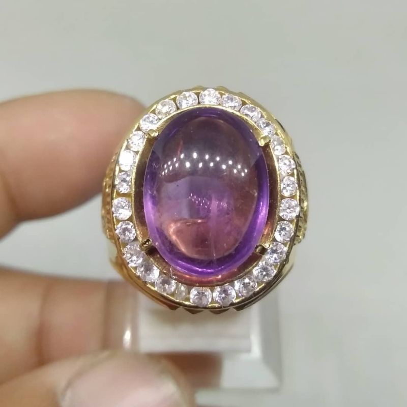 Cincin Pria Amethys Kecubung Kalimantan kristal Top Ring Perak