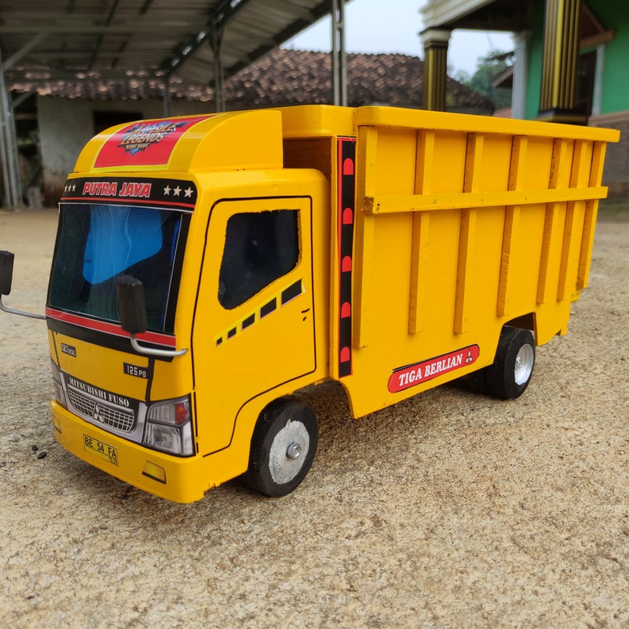 Miniatur mobil truk oleng kayu mainan mobilan truck anak laki P 42cm - Kuning, POLOSAN