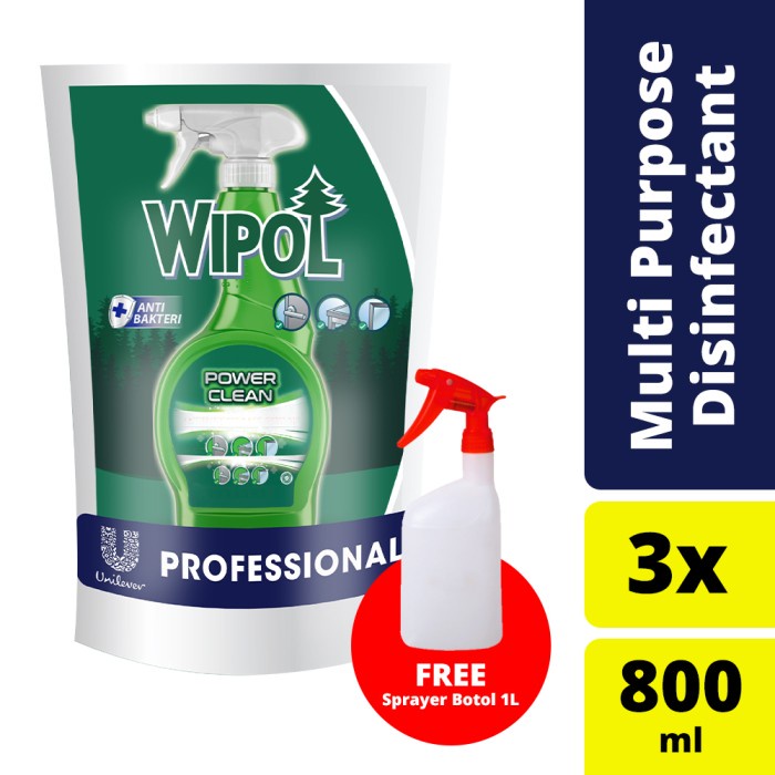 Karbol- Wipol Professional Disinfectant 800Ml Pouch (X3) Free Sprayer Botol 1L -Karbol.