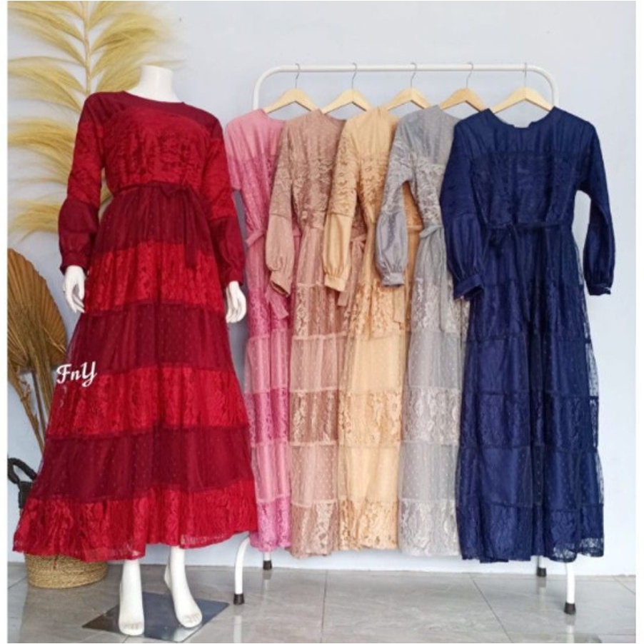 Gamis Brukat Syari Glitter Nadhira Dress Asmirandah Jumbo  Tulle Dotti Fashion Muslimah Modern Party