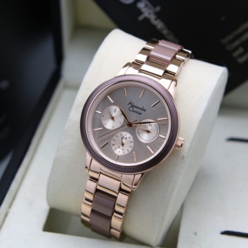 JAM TANGAN WANITA ALEXANDRE CHRISTIE AC 2938 ROSEGOLD BROWN GARANSI RESMI