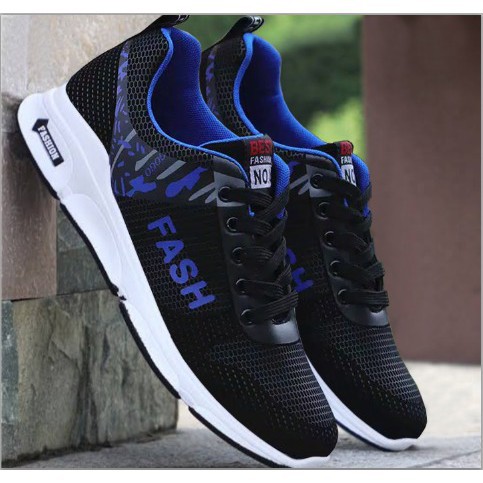 Sepatu Untuk Lari Kets Cowok Remaja Sneakers Tali Fashion Pria Sneaker Fash Cowo Warna Biru Terbaru