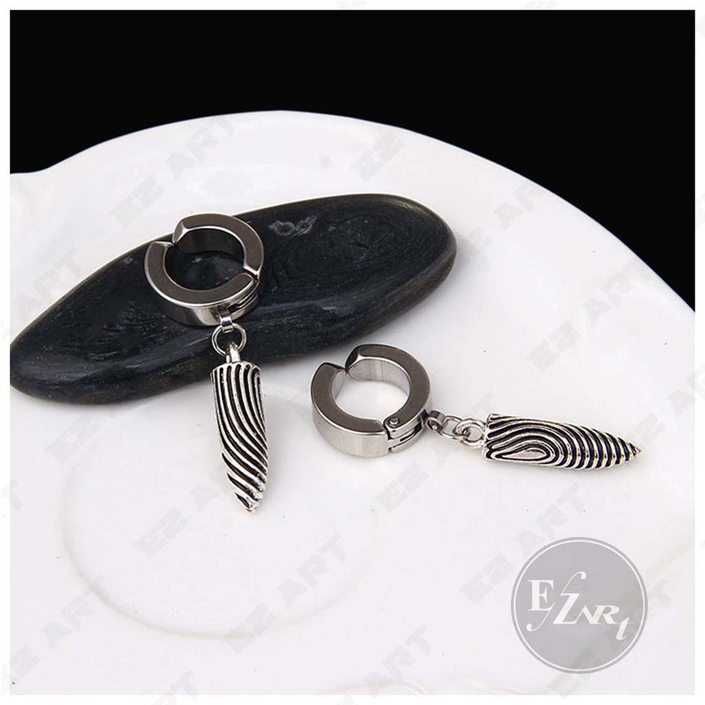 1 BUAH - ANTING PRIA STAINLESS STEEL BANDUL PELURU BULLET TUSUK / JEPIT TINDIK / NON TINDIK