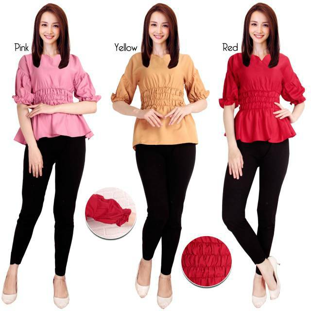 Blouse kerut pinggang tangan 3/4