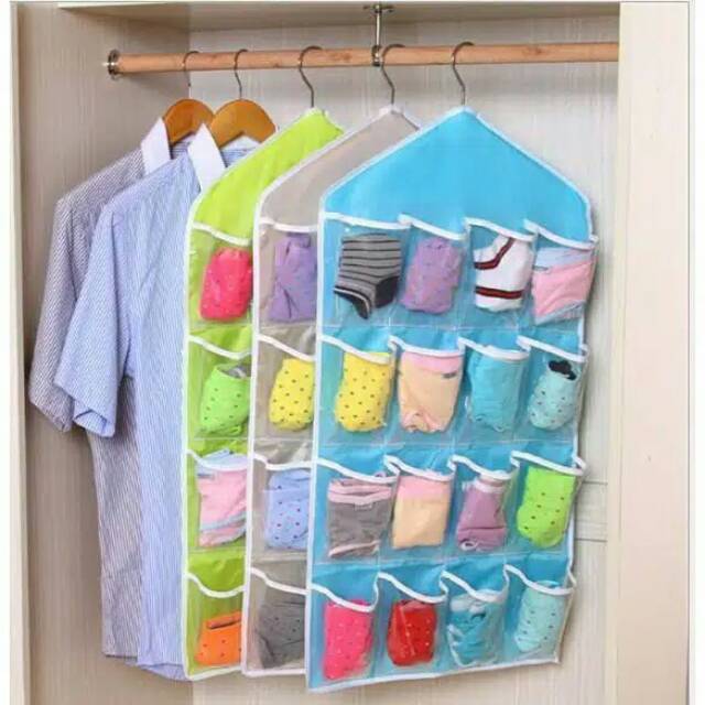 Pouch Hanging Organizer 16 Sekat Korean Set Tempat Celana Dalam Gantung Rak Gantung