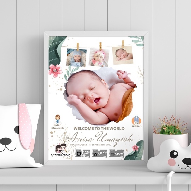 bingkai foto biodata bayi cetak bingkai kaca/ bingkai foto pajangan bingkai foto/biodata aesthetic