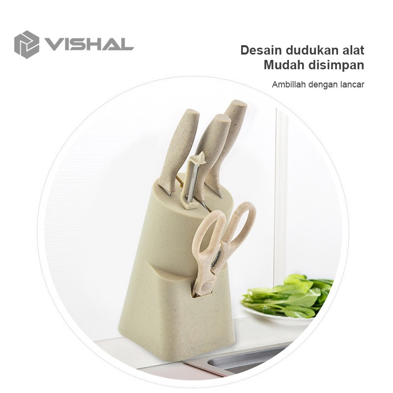 VISHAL 6 in 1 Kitchen Knife Set / Talenan Pisau Tatakan Pengupas Gunting Dapur Set ​VS-1814