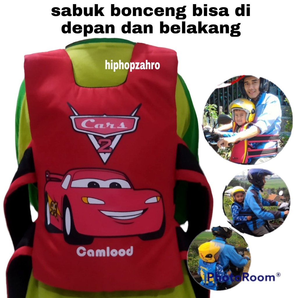 SABUK BONCENG MOTOR ANAK DIDEPAN DAN BE;LAKANG SABLON CARS