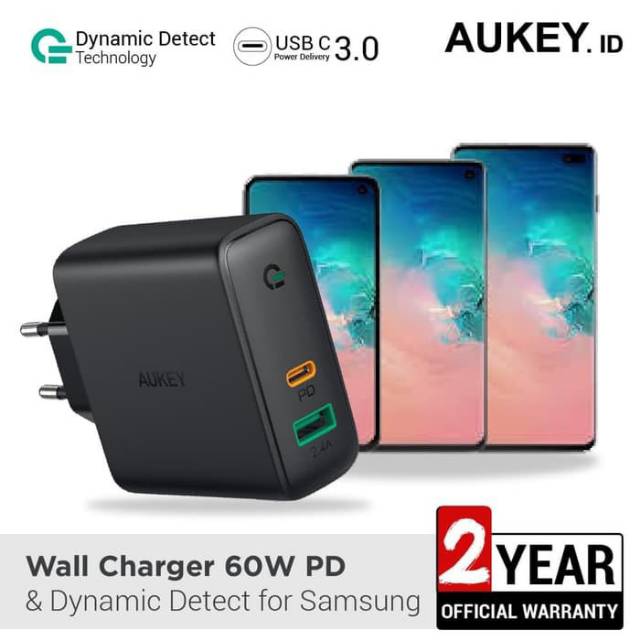 Aukey Charger 2port 2 Port USB 60W Power Delivery & dynamic Detect PA D3