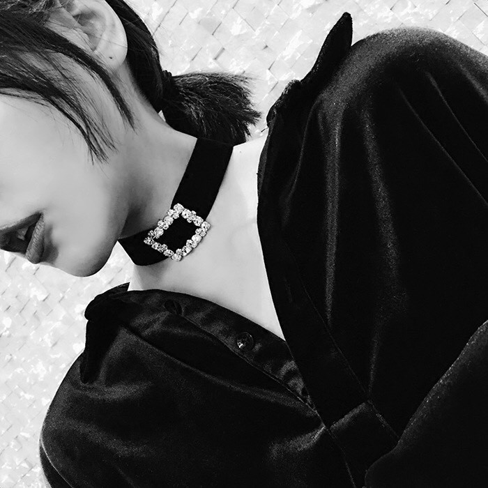 Popvjewel - Mary Choker Minimalis Korean Style Necklace - kalung Coker Warna Hitam