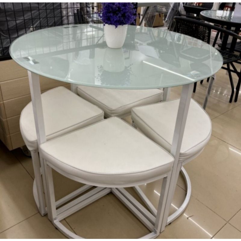 Zeus Meja Makan Bulat Kaca Minimalis 4 Kursi