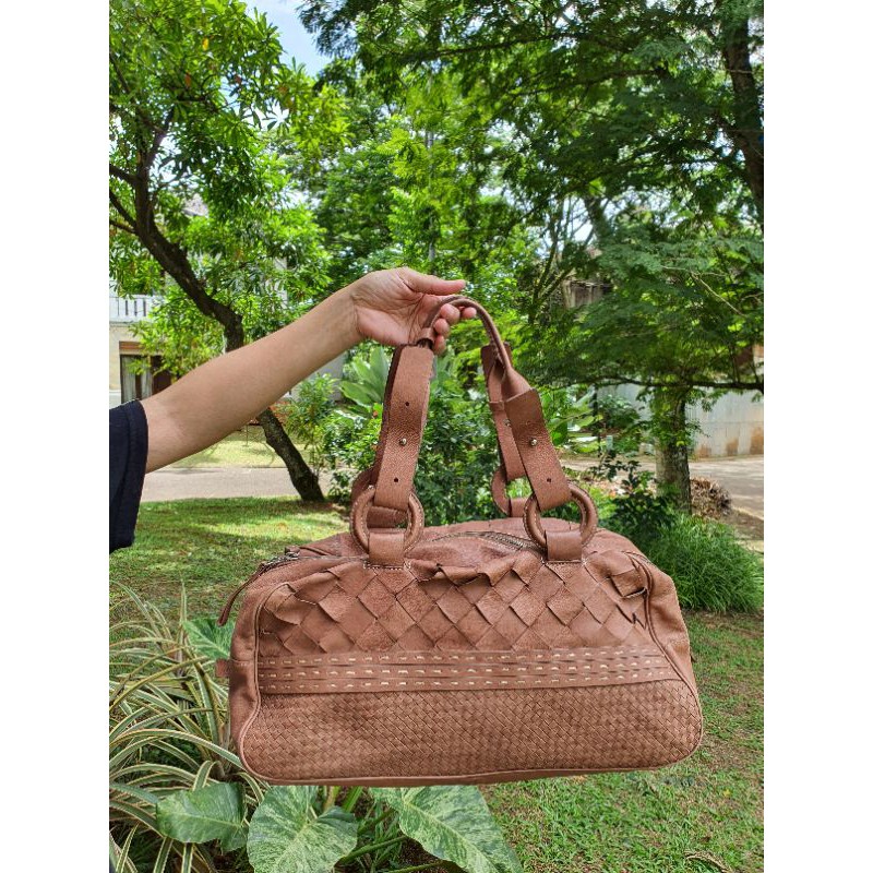 TAS BOTTEGA VENETA BAG LEATHER, MOCCA PRELOVED PREMIUM BRANDED BAG