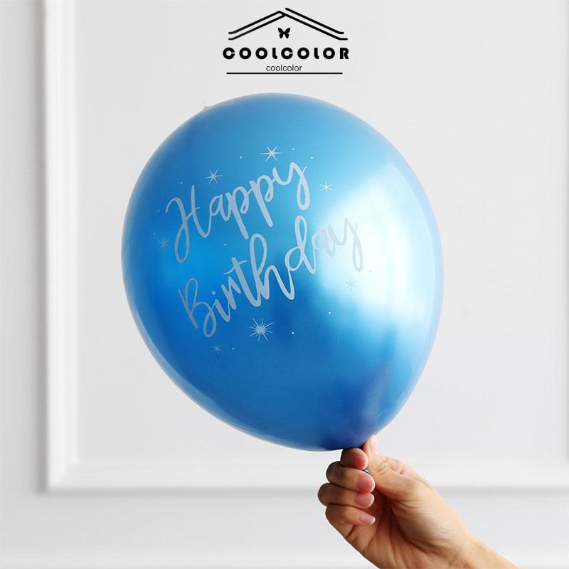 COD12 inch chrome latex balloon print selamat ulang tahun balon logam dekorasi pesta ulang tahun- cl