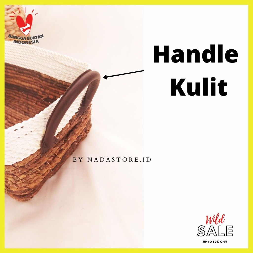 keranjang anyaman seagrass Banana Variasi Putih Dengan Handle / Hampers Box Handle Kulit Premium